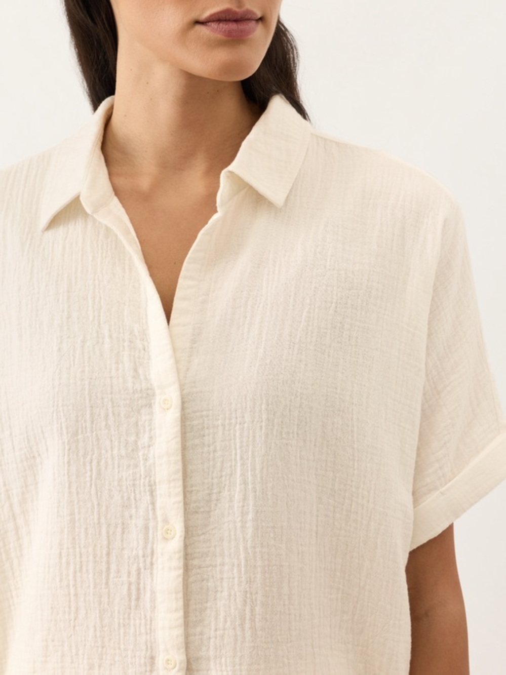 Nwt pact apparel Organic Coastal Double Gauze button down Cream xs $98 - Picture 2 of 11